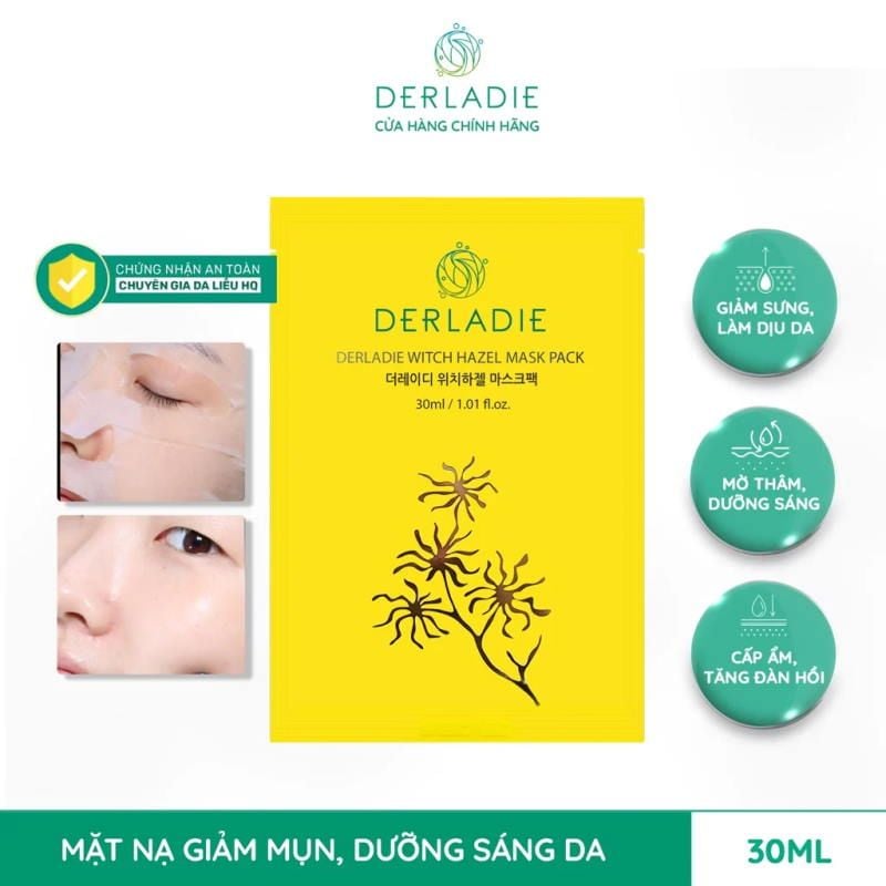 Mặt Nạ Dưỡng Ẩm, Hỗ Trợ Dưỡng Sáng, Cải Thiện Da Mụn Derladie Witch Hazel Mask Pack 30ml