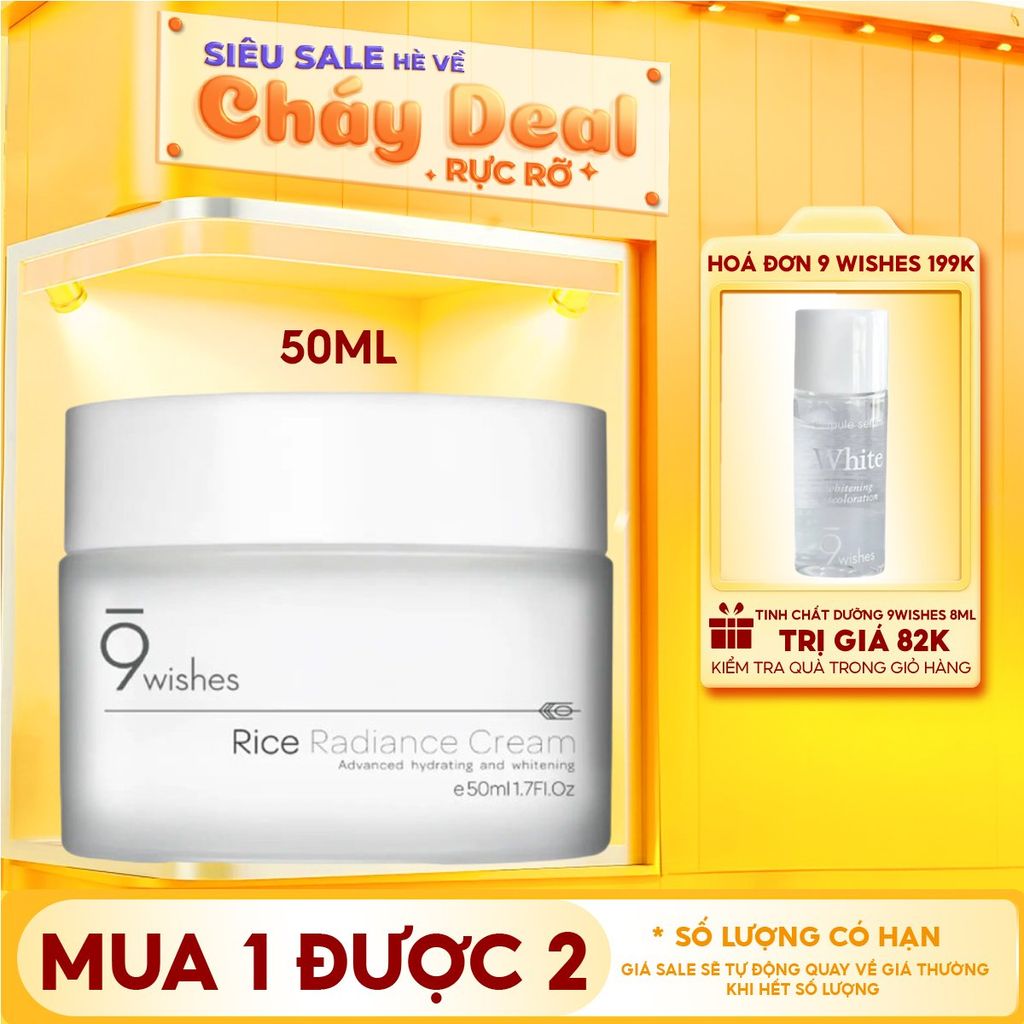 Kem Dưỡng Ẩm 9 Wishes Hỗ Trợ Làm Sáng Da Chiết Xuất Gạo Rice Radiance Cream 50ml