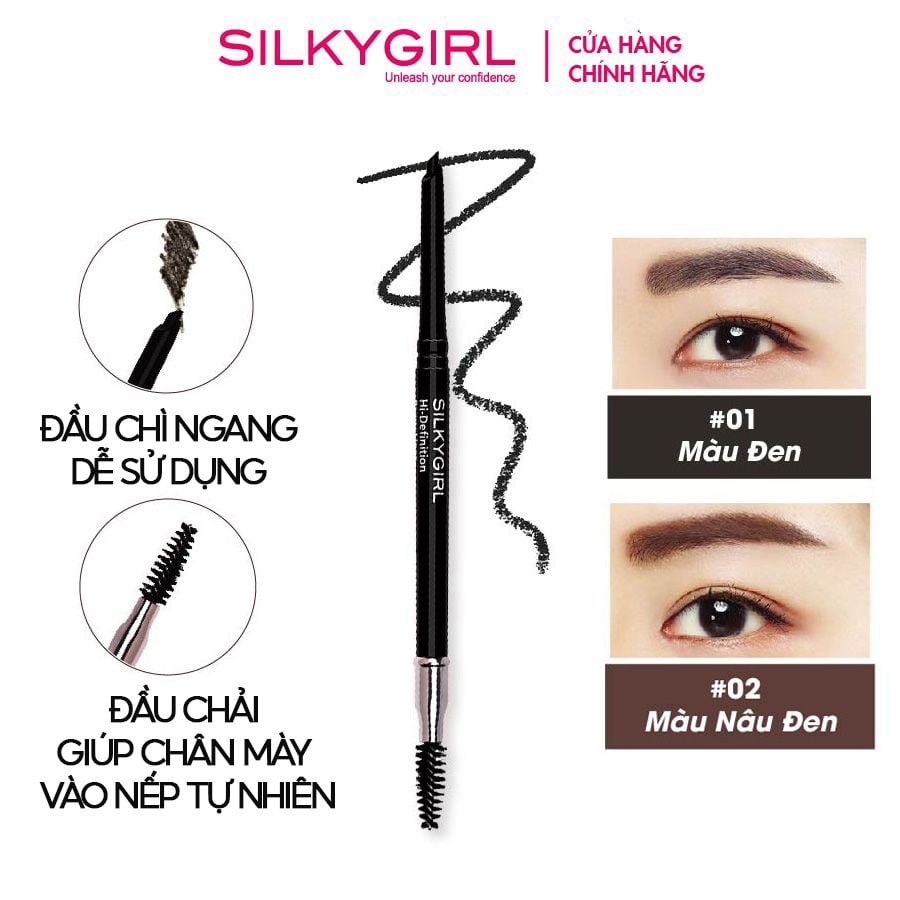 Chì Kẻ Mày Ngang Hai Đầu Tiện Lợi, Lâu Trôi  Silkygirl Hi-Definition Brow Liner 0.35g