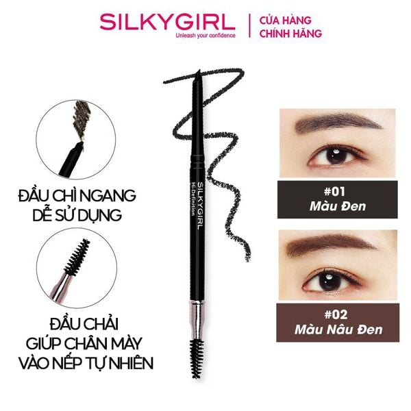 Chì Kẻ Mày Ngang Hai Đầu Tiện Lợi, Lâu Trôi Silkygirl Hi-Definition Brow Liner 0.35g