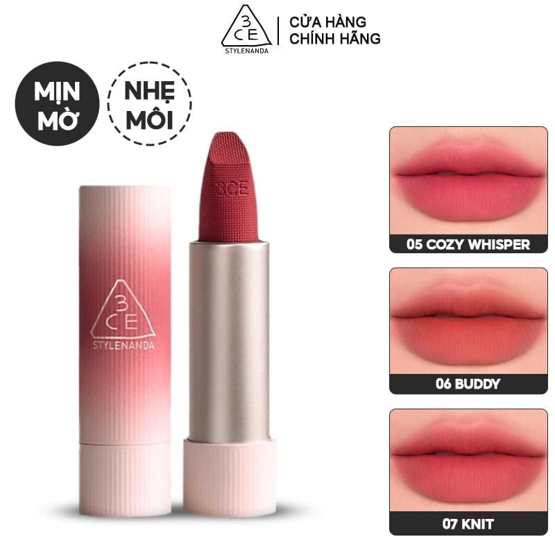Son Thỏi Mịn Lì, Mềm Môi 3CE Cashmere Hug Lipstick 3.5g