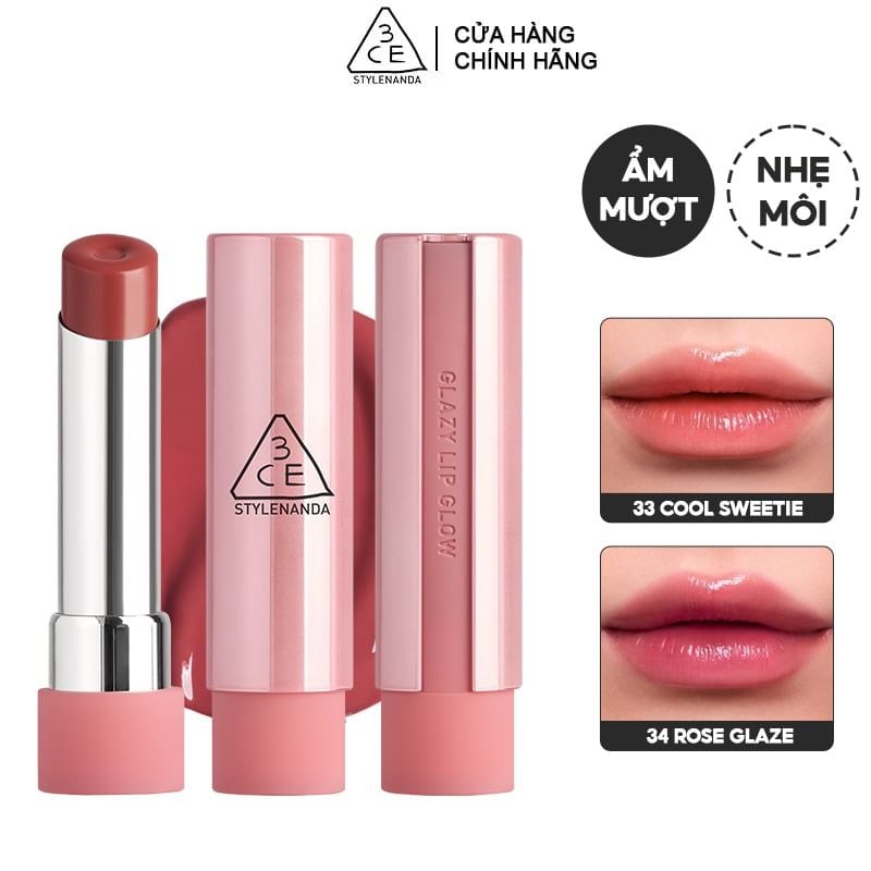 Son Bóng Dưỡng Môi Có Màu 3CE Glazy Lip Glow 5g