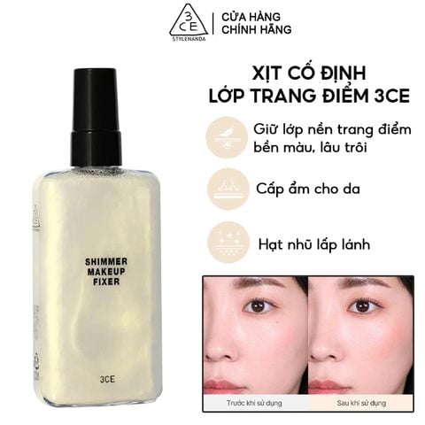 Xịt Cố Định Lớp Trang Điểm 3CE Căng Bóng Shimmer Makeup Fixer 95ml