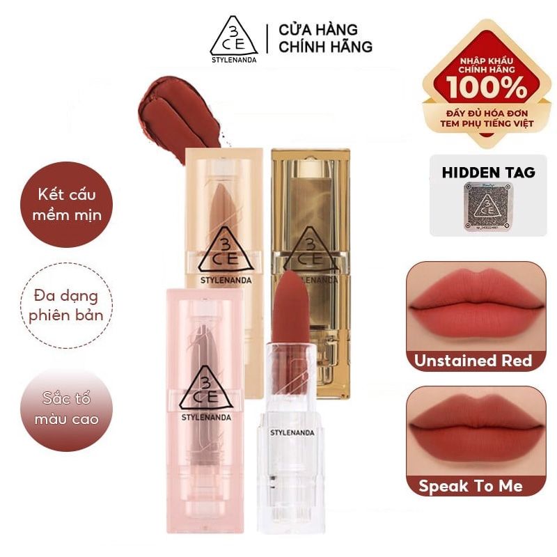 [PHIÊN BẢN GIỚI HẠN] Son Thỏi Lì, Lên Màu Chuẩn 3CE Soft Matte Lipstick 3.5g