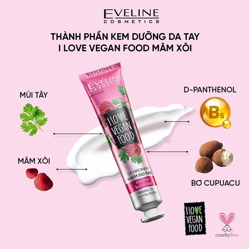 Kem Dưỡng Da Tay Eveline Cosmetics Chiết Xuất Tự Nhiên Dưỡng Da Mềm Mại I Love Vegan Food Hand Cream 50ml