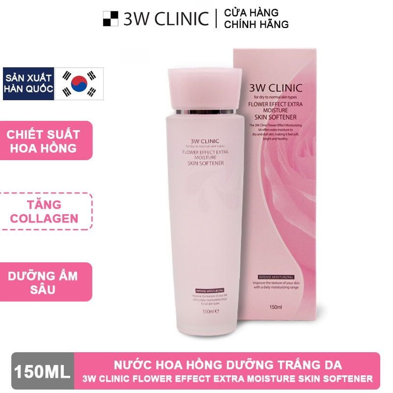 Nước Hoa Hồng 3W Clinic Hỗ Trợ Dưỡng Trắng Da Flower Effect Extra Moisture Skin Softener 150ml
