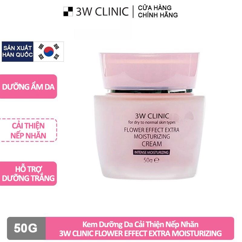 Kem Dưỡng Da Cải Thiện Nếp Nhăn, Dưỡng Da Căng Mịn 3W Clinic Flower Effect Extra Moisturizing Cream 50g