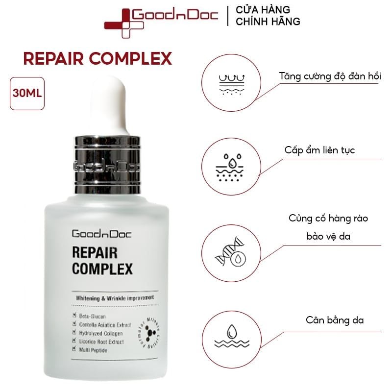 Serum GoodnDoc Tinh Chất Dưỡng Ẩm, Làm Dịu Và Phục Hồi Da, Ngăn Ngừa lão Hóa GoodnDoc Repair Complex 30ml