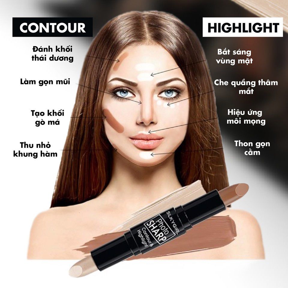 Thỏi Tạo Khối Và Highlight Đa Năng Silkygirl Photo Sharp Contour & Highlight 8g