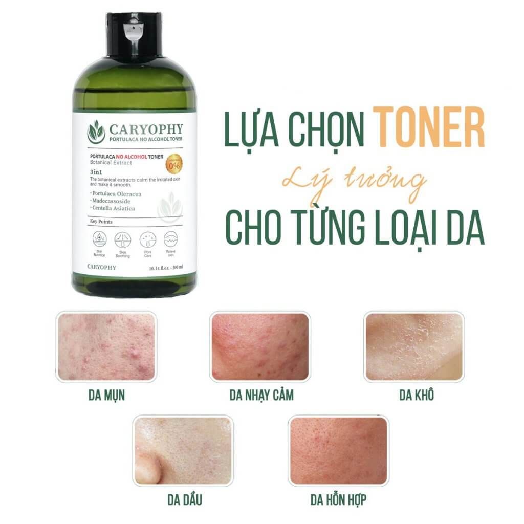 Nước Hoa Hồng Chăm Sóc Da Dầu Mụn Caryophy Portulaca Toner 300ml