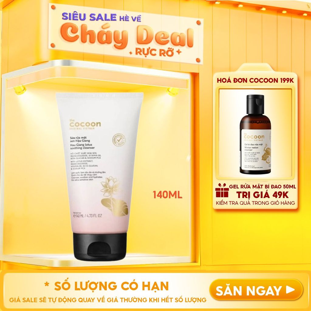 Sữa Rửa Mặt Sen Hậu Giang Làm Dịu Da Cocoon Hau Giang Lotus Soothing Cleanser 140ml