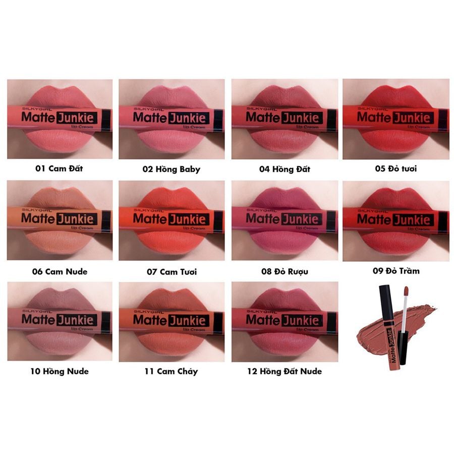 Son Kem Lì Nhẹ Môi, Giữ Môi Luôn Căng Mọng, Lâu Trôi Silkygirl Matte Junkie Lip Cream 5.8g #05 VIXEN