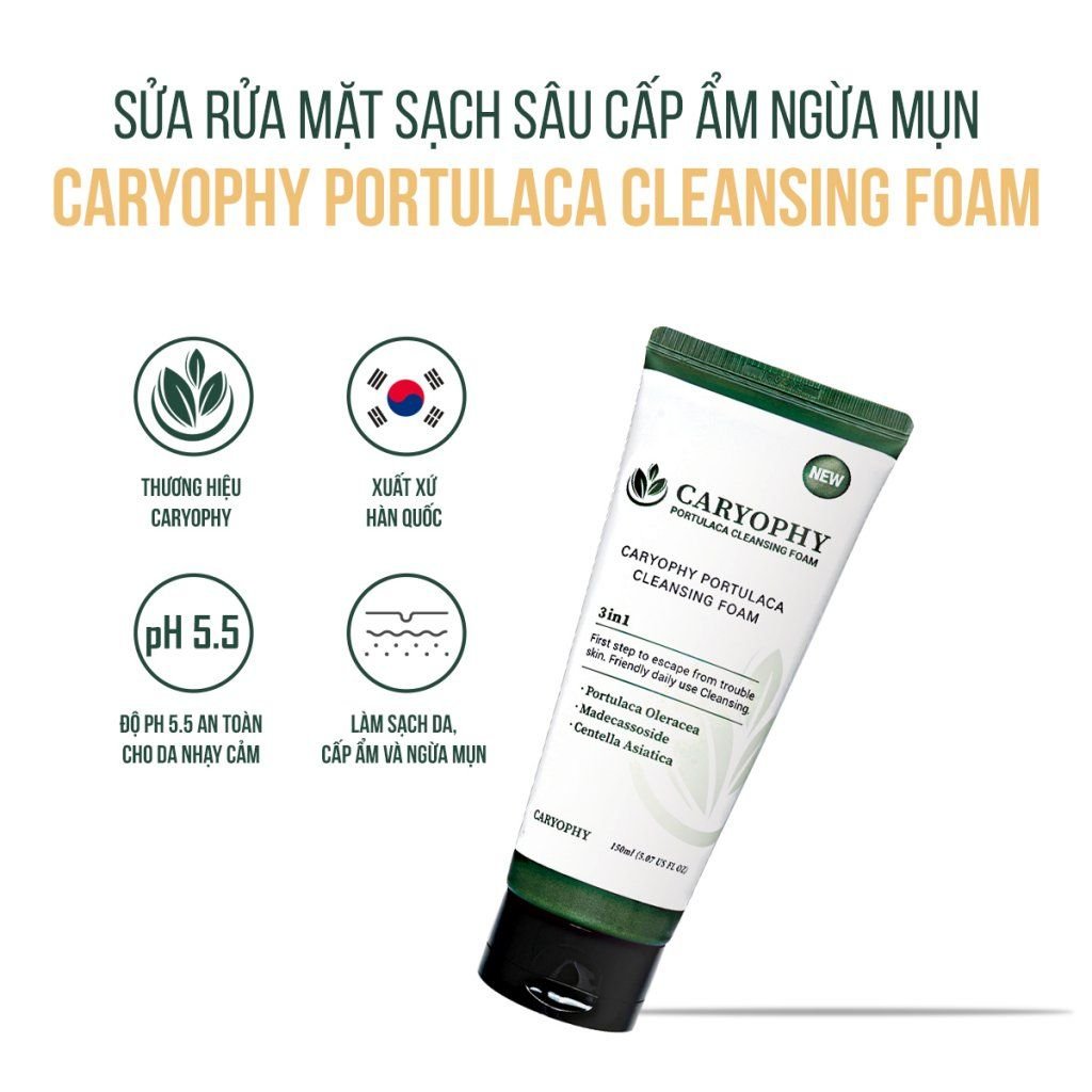 Sữa Rửa Mặt Làm Sạch Sâu, Phục Hồi Da Caryophy Portulaca Cleansing Foam 150ml