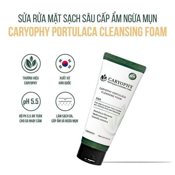  Sữa Rửa Mặt Caryophy Làm Sạch Sâu, Phục Hồi Da Portulaca Cleansing Foam 150ml 