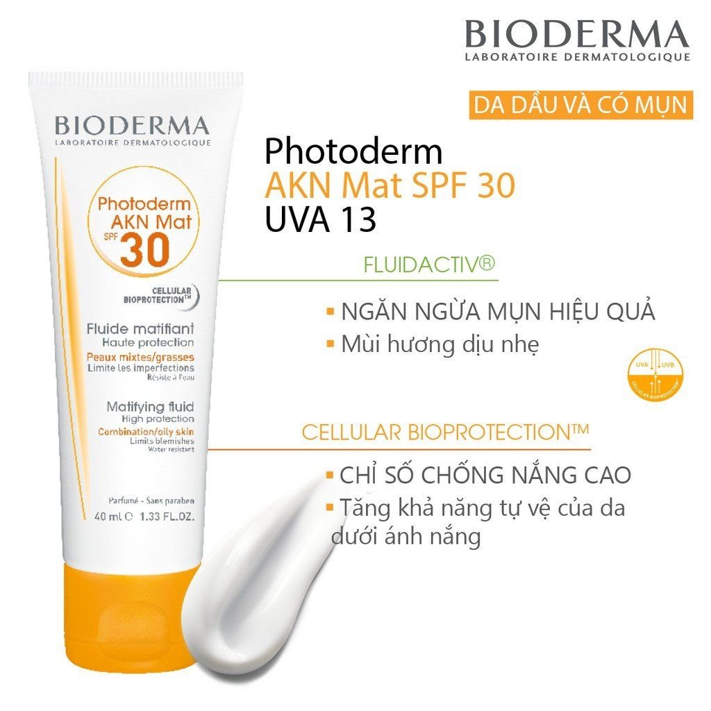 Kem Chống Nắng Bioderma Cho Da Dầu Mụn Photoderm AKN Mat SPF30 40ml
