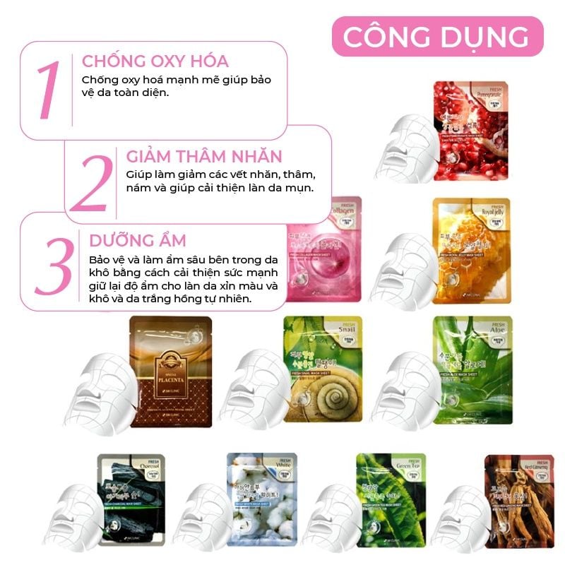 Mặt Nạ Dưỡng Da 3W Clinic Chiết Xuất Từ Thiên Nhiên Fresh Mask Sheet 23ml