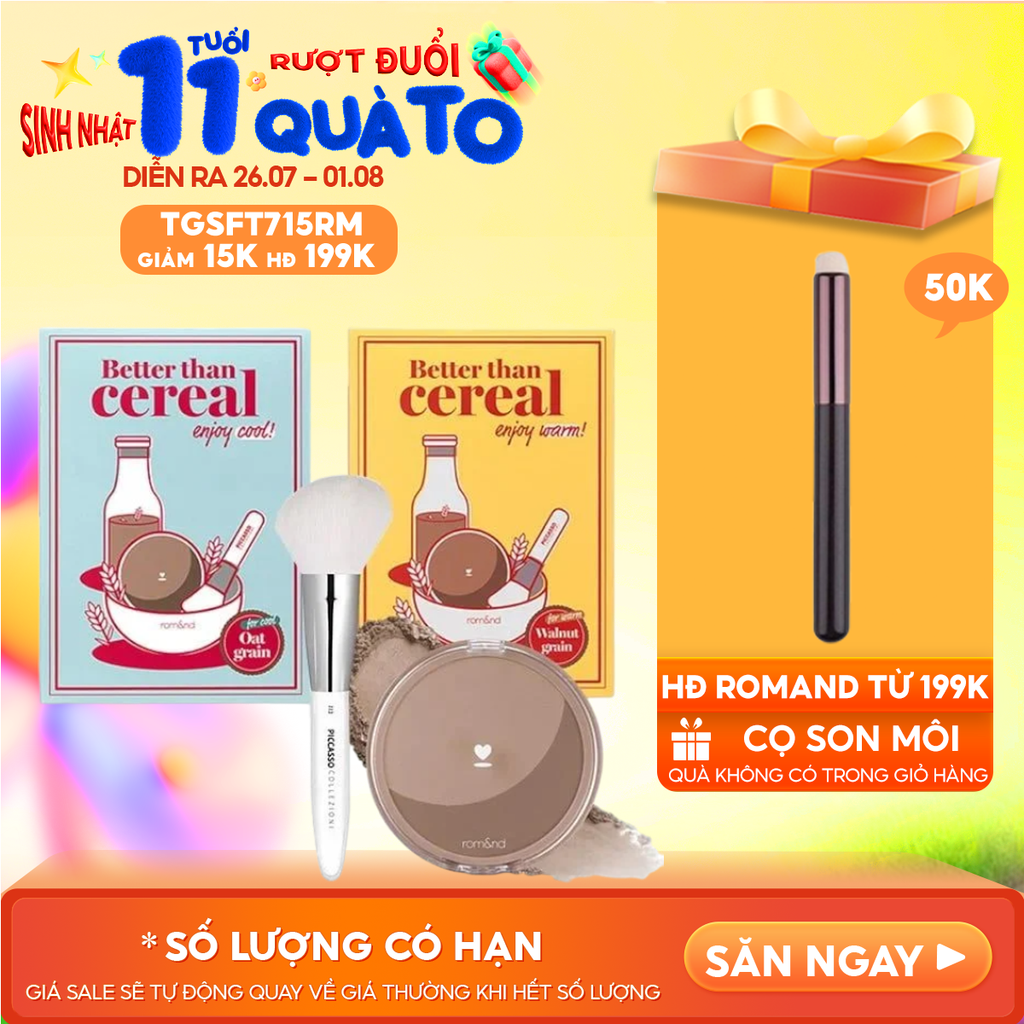 [3Items] Set 3 Sản Phẩm Phấn Tạo Khối Và Cọ Cho Đường Nét Hoàn Hảo Romand Better Than Cereal Edition - Romand x Piccasso Collezioni 9.5g