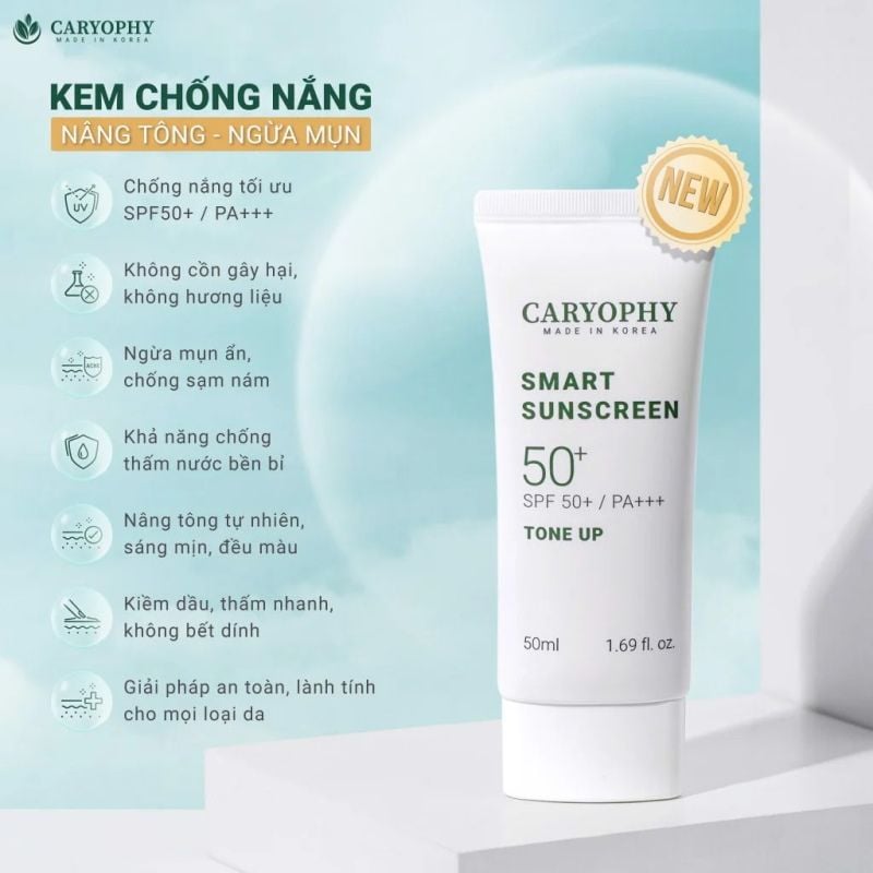 Kem Chống Nắng Thông Minh Đa Chức Năng Caryophy Smart Sunscreen Tone Up SPF50+/PA+++ 50ml