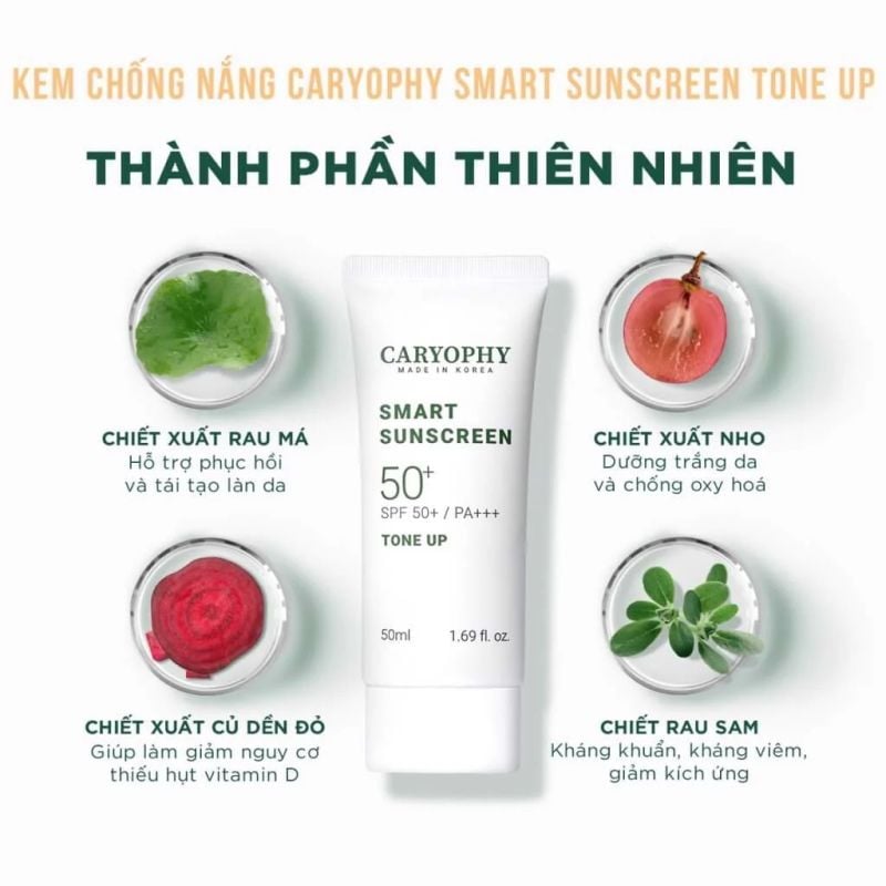 Kem Chống Nắng Caryophy Nâng Tông Smart Sunscreen Tone Up SPF50+/PA+++ 50ml
