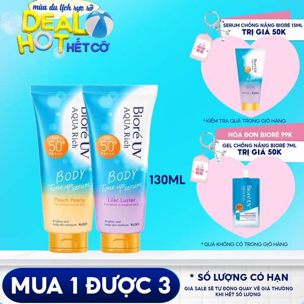 Serum Chống Nắng Dưỡng Thể Nâng Tông Bioré UV Aqua Rich Body Tone Up Serum SPF50+/PA+++ 130ml