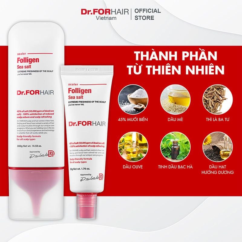 Tẩy Tế Bào Chết Da Đầu Muối Biển Giảm Gàu, Giảm Rụng Tóc Dr.FORHAIR Folligen Sea Salt Scaler 300g