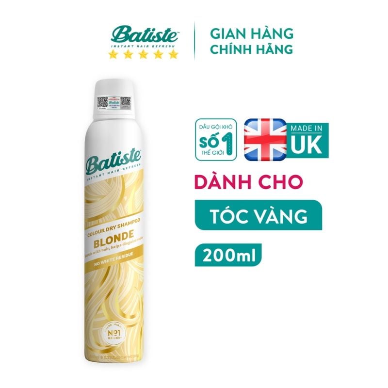 Dầu Gội Khô Batiste Giúp Làm Sạch, Tóc Bồng Bềnh Dry Shampoo 200ml