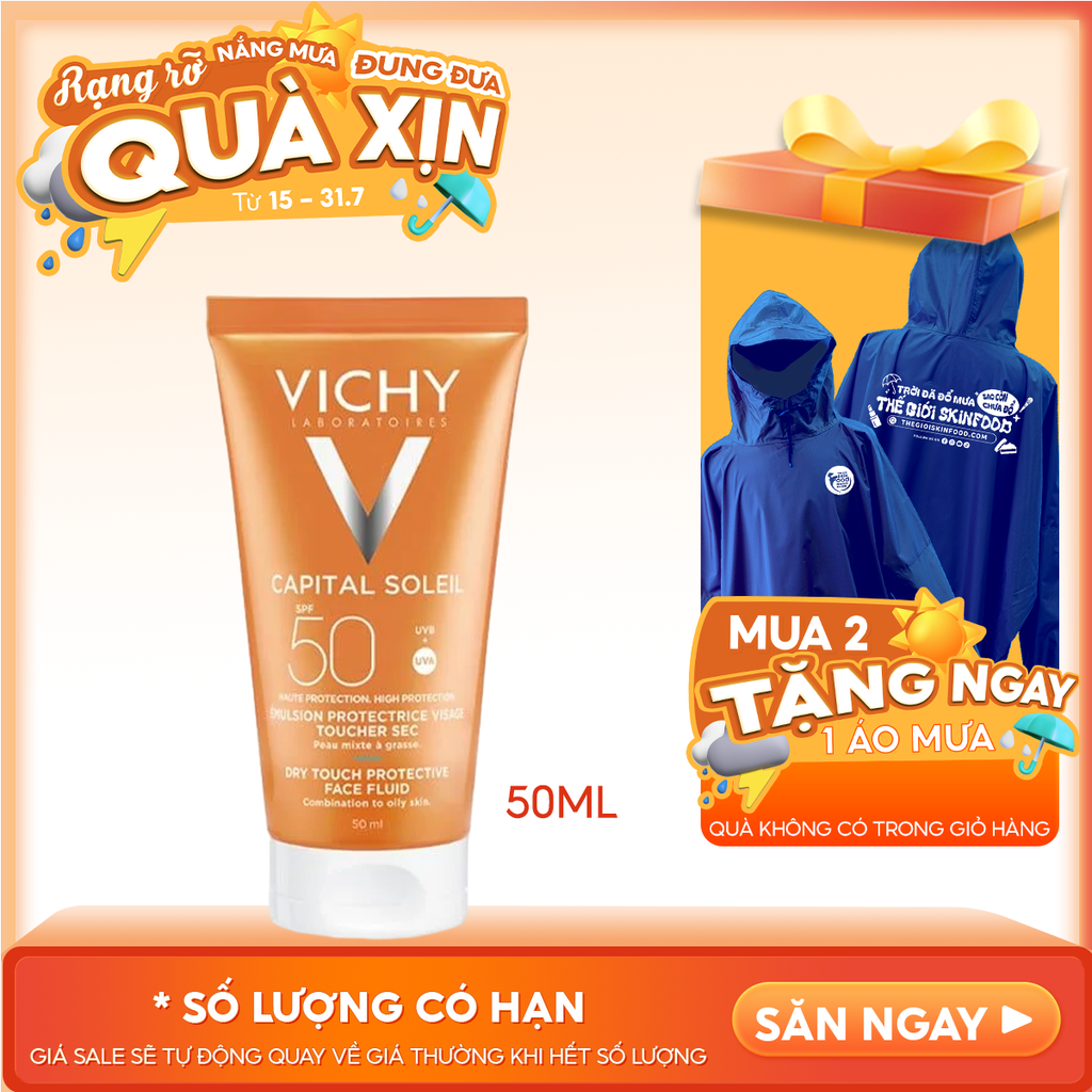 Kem Chống Nắng Cho Da Dầu, Không Nhờn Rít Vichy Ideal Soleil Mattifying Face Fluid Dry Touch SPF50+ 50ml