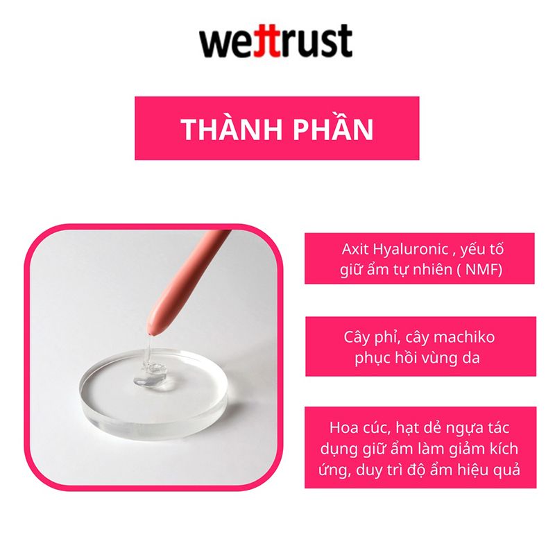 [1 Ống - Màu Hồng] Dung Dịch Dạng Gel Làm Sạch & Dưỡng Ẩm Vùng Kín Wettrust Inner Disposable Moisturizing Gel 1.7g [che tên sản phẩm khi giao hàng]