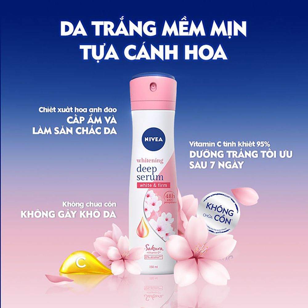 Xịt Ngăn Mùi Serum Dưỡng Trắng Da Nivea Brightening Deep Serum 48H Anti-Perspirant 150ml