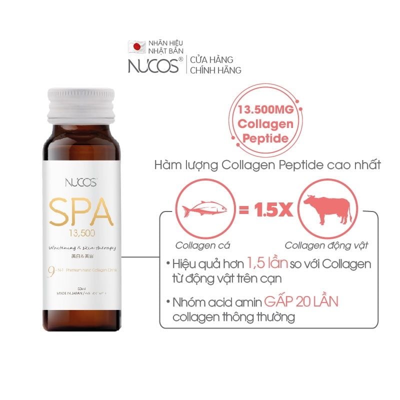 [Tặng 4 Chai Super White] [Hộp 10 Chai] Nước Uống Bổ Sung Collagen Nhật Bản Giảm Nếp Nhăn Nucos Spa 13500 Whitening & Skin Therapy 9in1 Premium Nano Collagen Drink