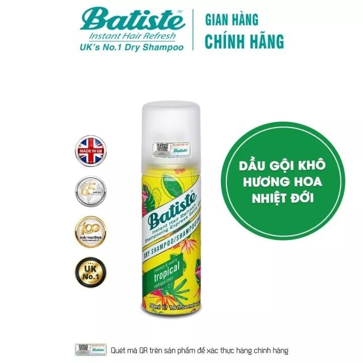 Dầu Gội Khô Batiste Giúp Làm Sạch, Tóc Bồng Bềnh Dry Shampoo 50ml - CHERRY