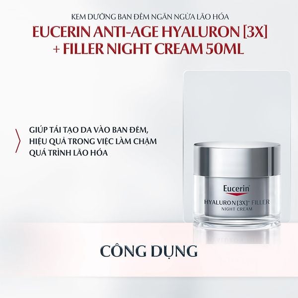  Kem Dưỡng Ẩm Eucerin Ban Đêm, Giảm Nếp Nhăn Anti-age Hyaluron 3X Filler Night Cream 50ml 