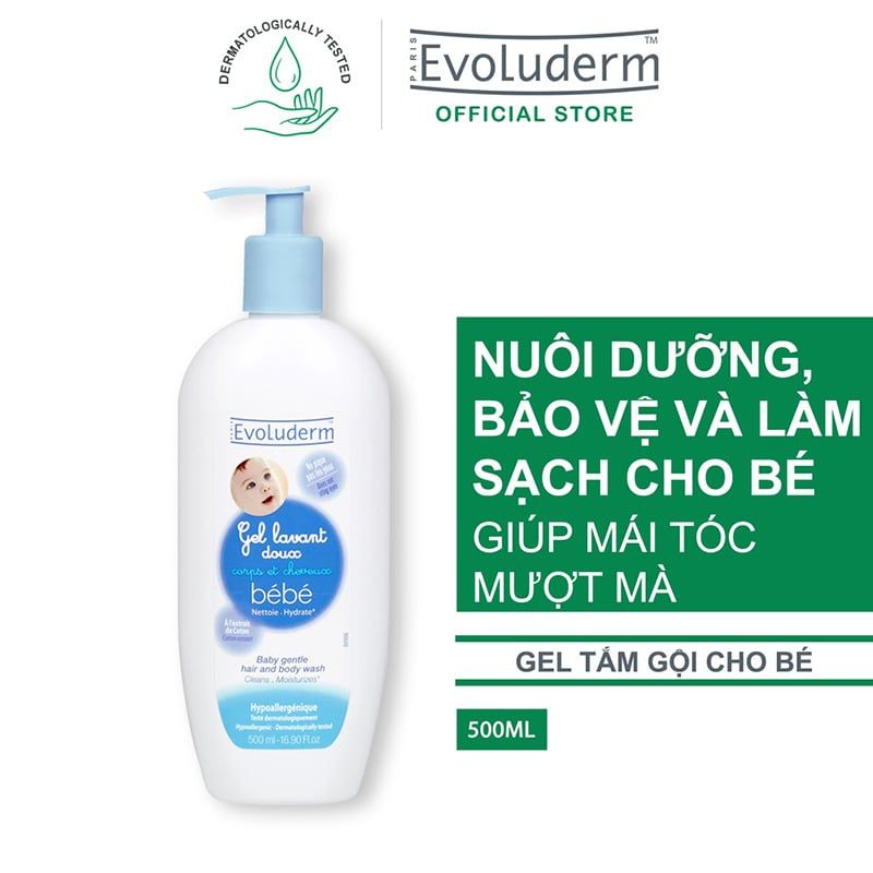 Gel Tắm Gội Evoluderm Nhẹ Dịu Cho Em Bé Gel Lavant Doux Bebe 500ml