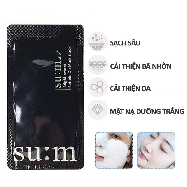 [Sample 2ml] Mặt Nạ Sủi Bọt Hút Dầu, Thải Độc, Làm Sạch Sâu Lỗ Chân Lông Sum37 Bright Award Bubble-De Mask Black (dùng 2-3 lần)