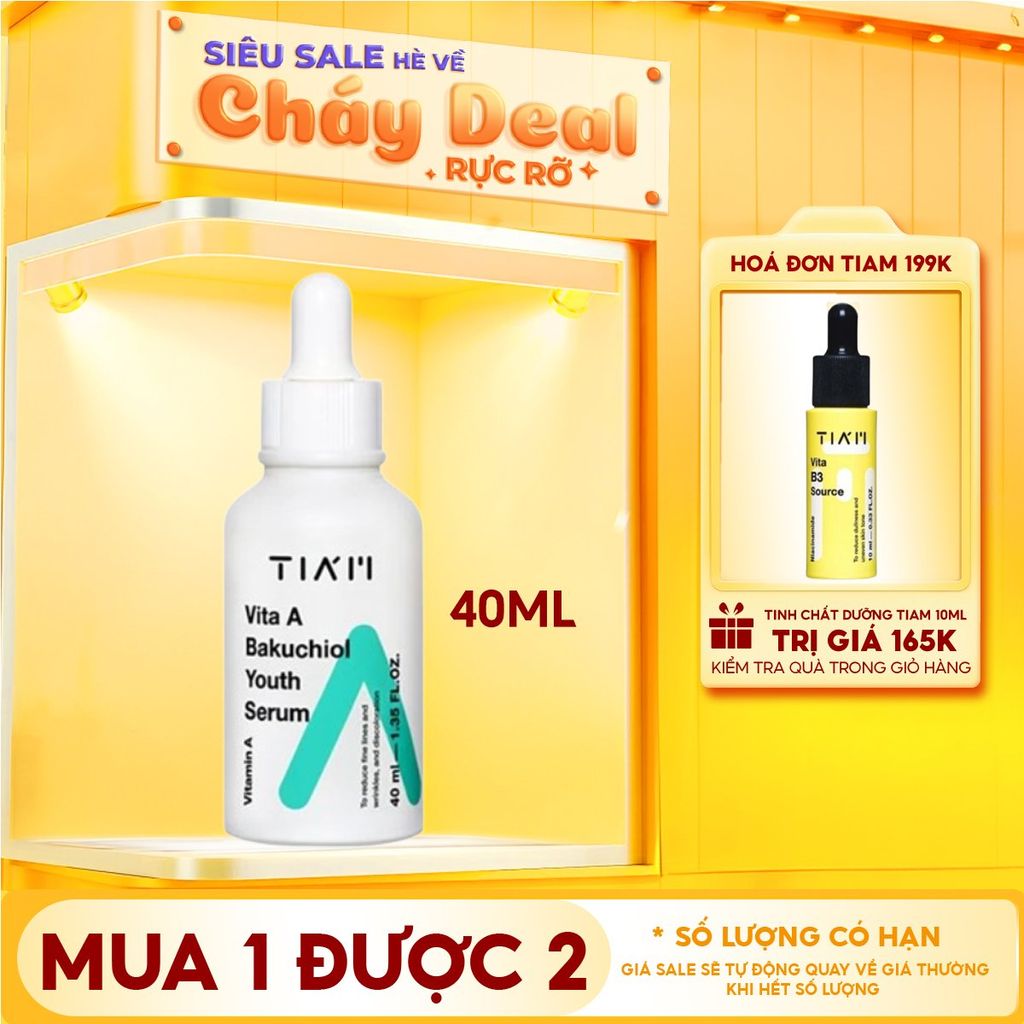 Serum Tiam Tinh Chất Dưỡng Ẩm, Giảm Vết Nhăn & Ngăn Ngừa Lão Hóa Vita A Bakuchiol Youth Serum 40ml