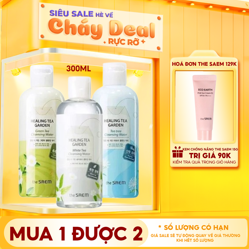 Nước Tẩy Trang The Saem Chiết Xuất Từ Các Loại Lá Trà Healing Tea Garden Cleansing Water 300ml
