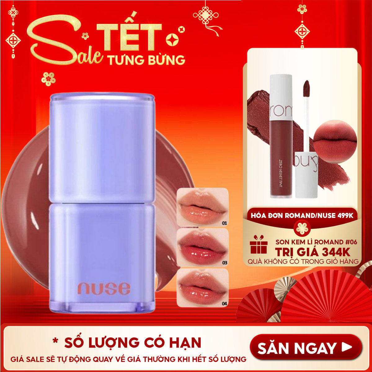 [NUSE BY ROMAND] Son Bóng Thuần Chay Cho Môi Căng Mọng, Mềm Mịn Nuse Care Liptual 4.5g