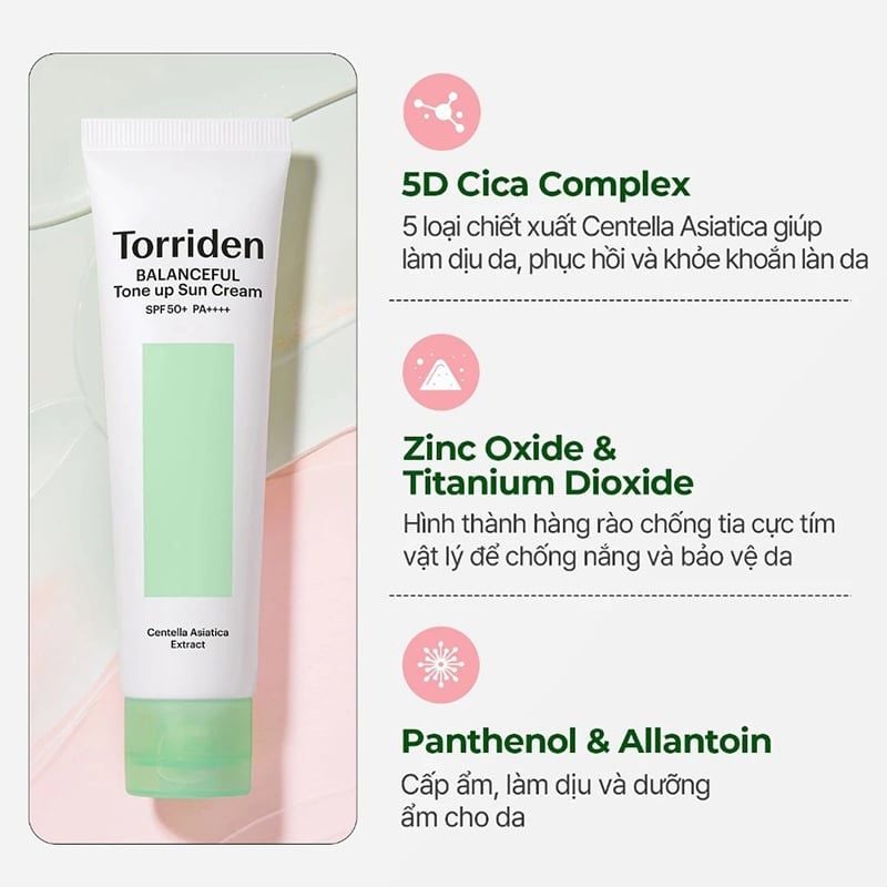 Kem Chống Nắng Torriden Nâng Tone Balanceful Cica Tone Up Sun Cream SPF 50+ PA++++