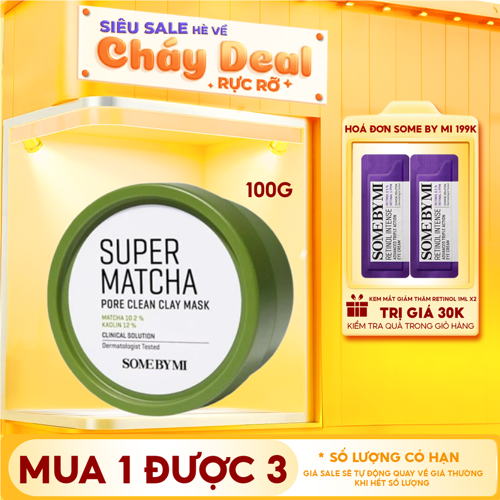 Mặt Nạ Đất Sét Some By Mi Trà Xanh Giúp Làm Sạch, Thu Nhỏ Lỗ Chân Lông Super Matcha Pore Clean Clay Mask 100g