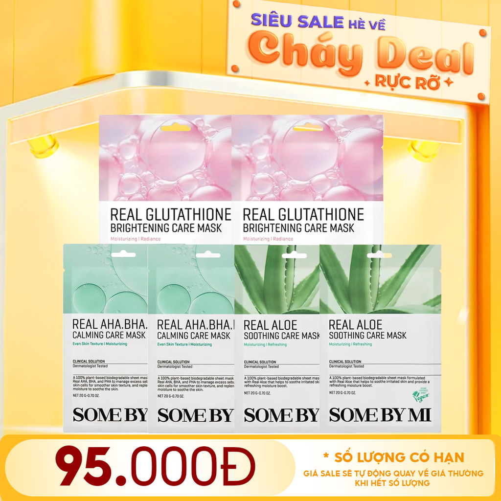 Combo Mặt Nạ 6 Miếng Some By Mi: AHA-BHA-PHA (2 miếng) + ALOE SOOTHING (2 miếng) + GLUTATHIONE (2 miếng)