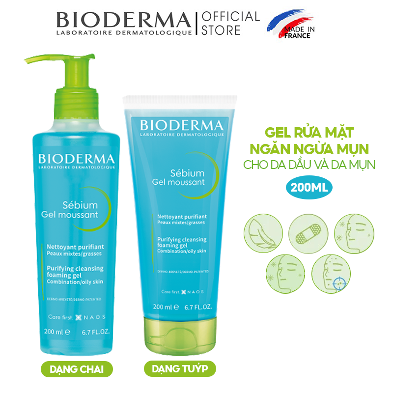 Gel Rửa Mặt Ngăn Ngừa Mụn Cho Da Dầu Bioderma Sebium Gel Moussant