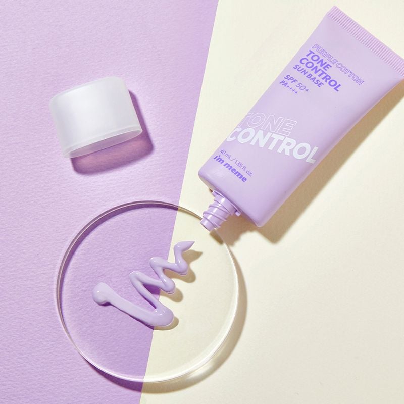 Kem Lót Chống Nắng Nâng Tông I'm meme Làm Đều Màu Da Purple Cotton Tone Control Sun Base 40g