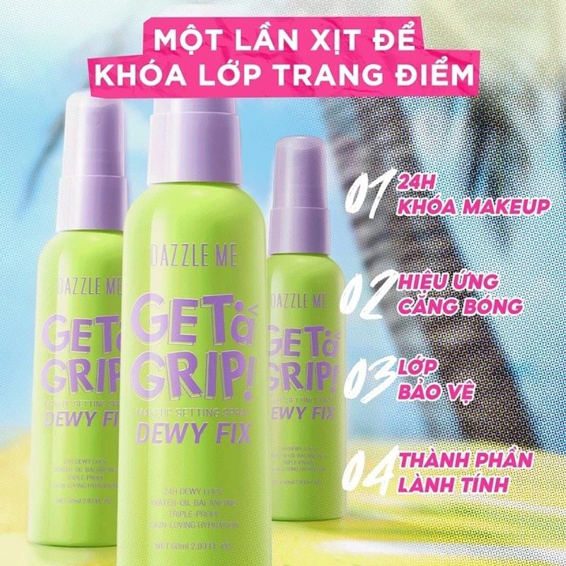 Xịt Khóa Nền DAZZLE ME Cố Định Trang Điểm Lâu Trôi Get A Grip Makeup Setting Spray 60ml