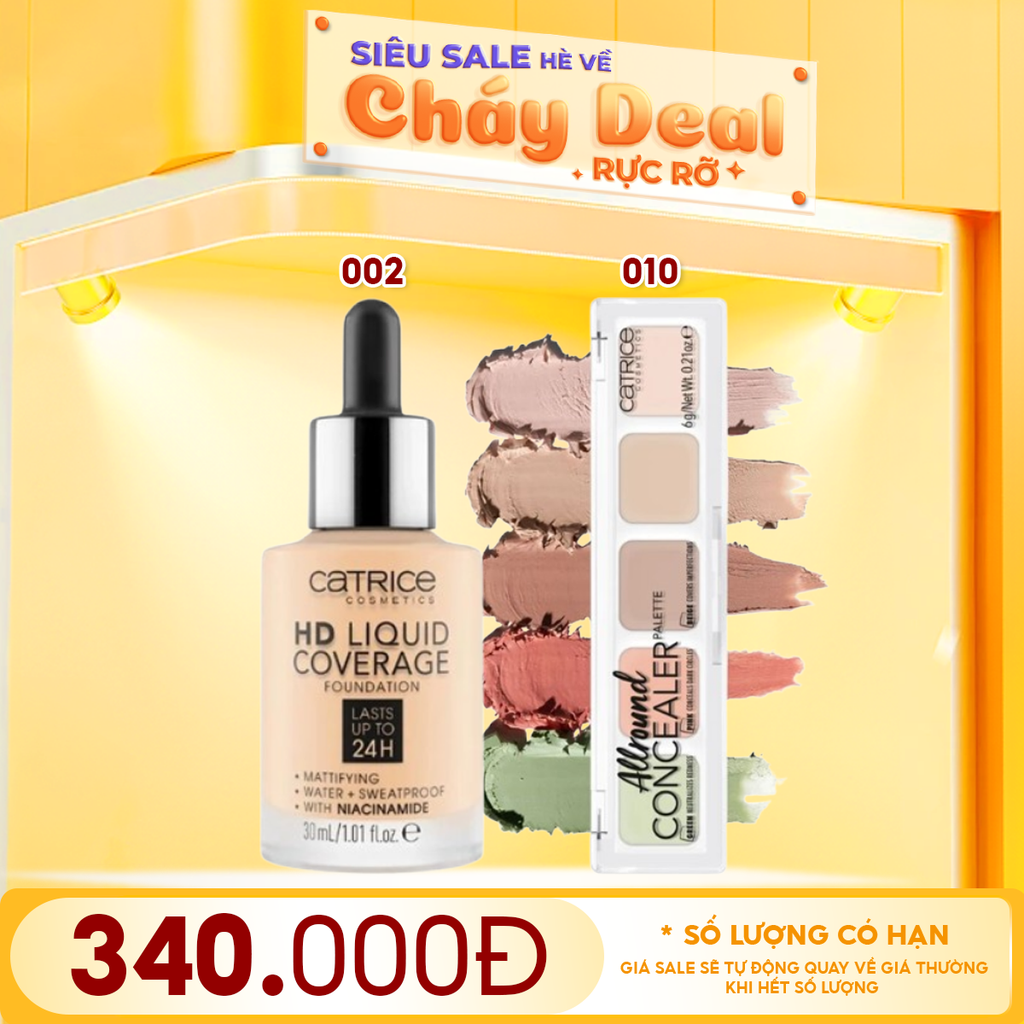 Combo 2 Sản Phẩm Catrice: Kem Nền Kiềm Dầu 30ml #002 + Bảng Che Khuyết Điểm Triệt Sắc 5 Ô 6g #010 / Xịt Khóa Nền 50ml #MULTITALENT