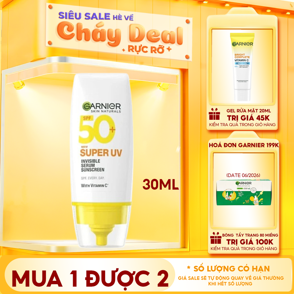 Serum Chống Nắng Garnier Mỏng Nhẹ Skin Naturals Super UV Invisible Serum Sunscreen SPF50+/PA++++