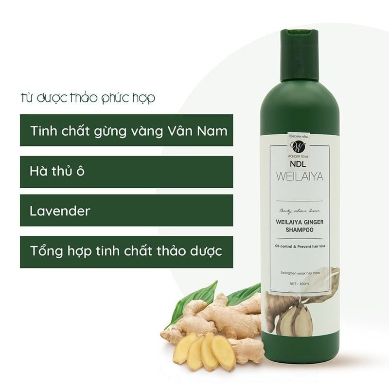 Dầu Gội Chiết Xuất Thảo Dược, Gừng Trắng, Hà Thủ Ô Trắng Hỗ Trợ Mọc Tóc Nhanh, Nuôi Dưỡng Tóc Weilaiya Shampoo 400ml