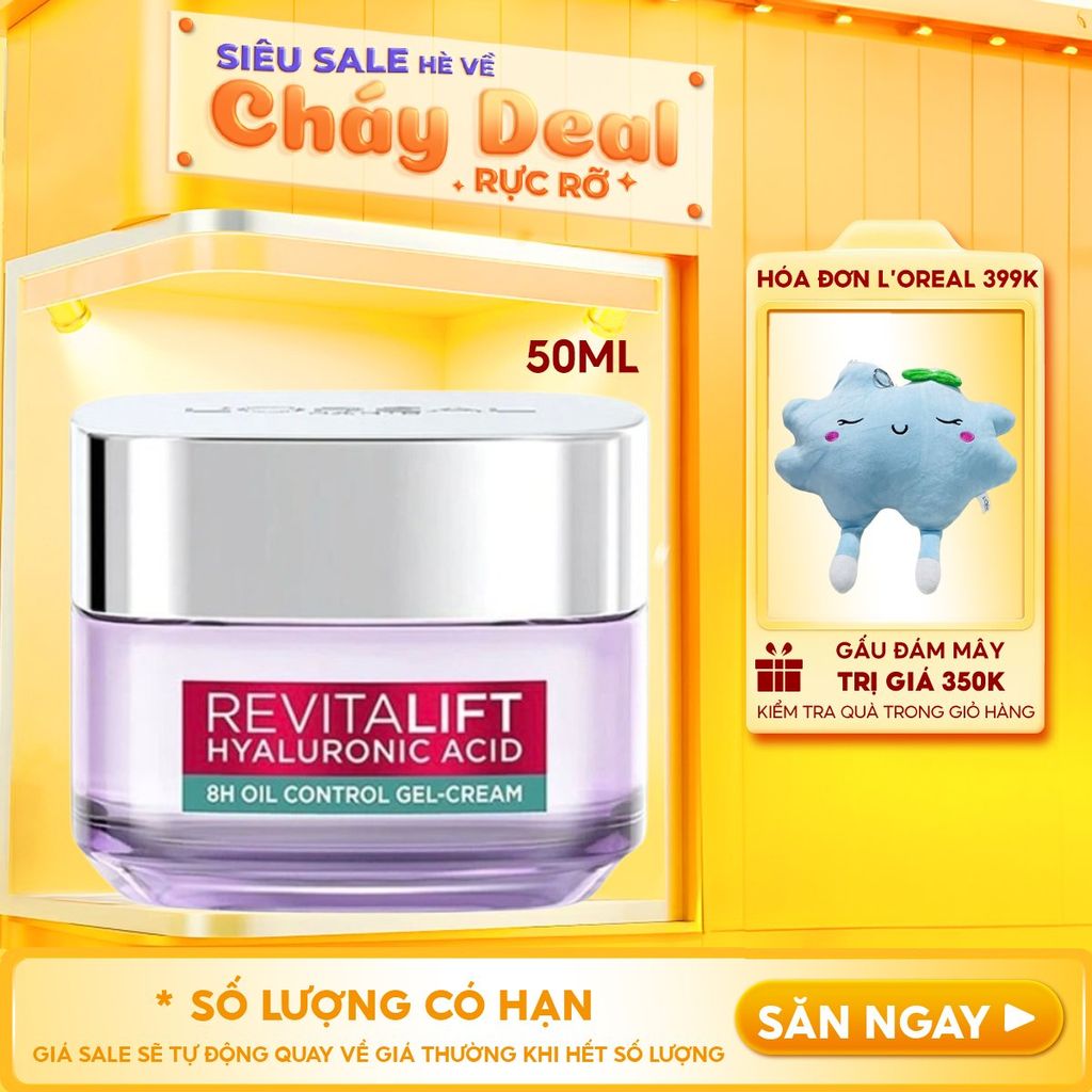 Kem Dưỡng HA Cấp Ẩm, Kiềm Dầu L'oreal Paris Revitalift Hyaluronic Acid 8H Oil Control Gel-Cream 50ml