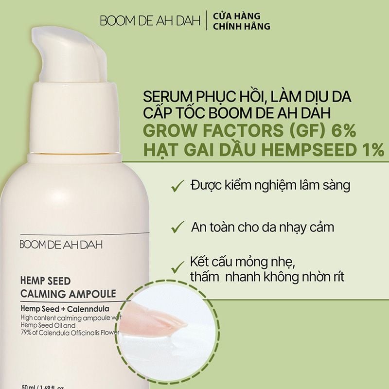 Tinh Chất Làm Dịu, Phục Hồi Da Cấp Tốc BOOM DE AH DAH Hemp Seed Calming Ampoule 50ml (date 11/2024)