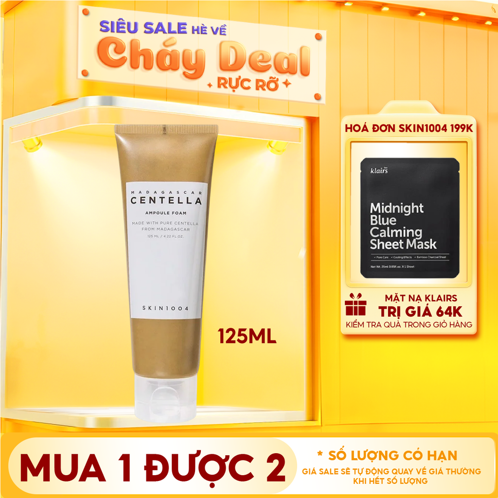 Sữa Rữa Mặt Tạo Bọt Skin1004 Làm Sạch Sâu, Dịu Nhẹ Chiết Xuất Rau Má Madagascar Centella Ampoule Foam 125ml