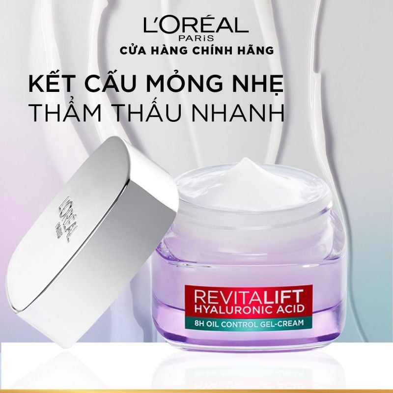 Kem Dưỡng HA Cấp Ẩm, Kiềm Dầu L'oreal Paris Revitalift Hyaluronic Acid 8H Oil Control Gel-Cream 50ml